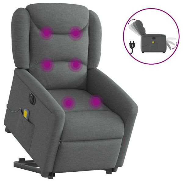 vidaXL Elektrischer Massagesessel mit Aufstehhilfe Dunkelgrau Stoff, 3303225