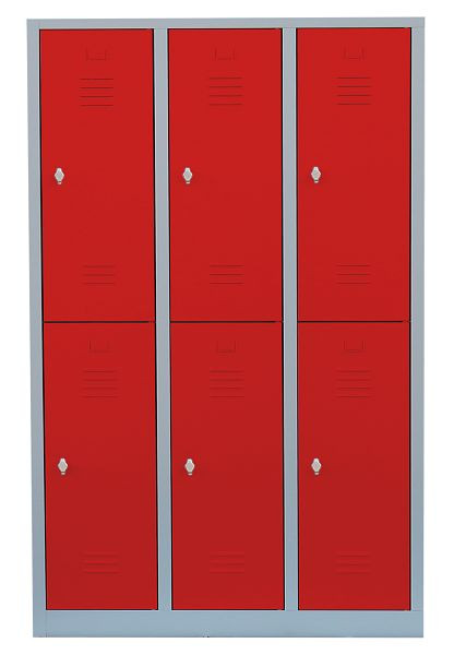 Lüllmann Stahl-Kleiderschrank / Garderobenschrank, 1800 x 1185 x 500 mm, Lichtgrau/Feuerrot, 523234