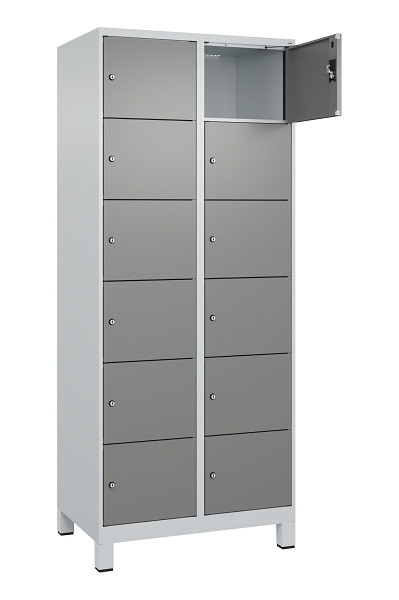C+P Schließfachschrank Evolo PLUS, mit Füßen, 12 Fächer, 1950x800x500mm, 7035/0, Frontfarbe 0005000 RDS Stahlgrau, 049010-226 S10014