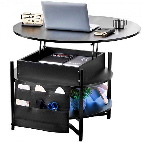 VEVOR Couchtisch Wohnzimmertisch Anhebbar Kaffeetisch Rund 90cm Sofatisch, KFZ35YXWYBKFA7BWYV9