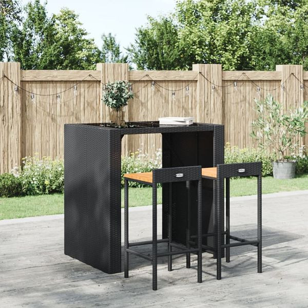 vidaXL Barhocker 2 Stück Schwarz Poly Rattan und Massivholz Akazie, 362602
