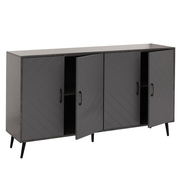 Mendler Sideboard HWC-N89, Kommode Schrank Highboard Anrichte, Fischgrätenmuster Melamin Holz, 88x150x40cm, Marmor-Optik grau, 109690