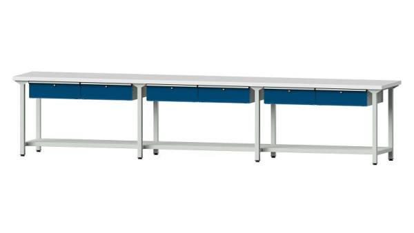 ANKE Werkbänke Arbeitstisch, Modell 105, 4050 x 700 x 840 mm, RAL 7035/5010, KSP 40 mm, 400.520