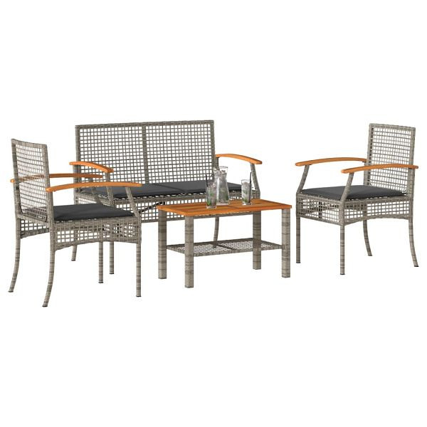 vidaXL 4-teilig Garten-Lounge-Set mit Kissen Grau Poly Rattan, 366267