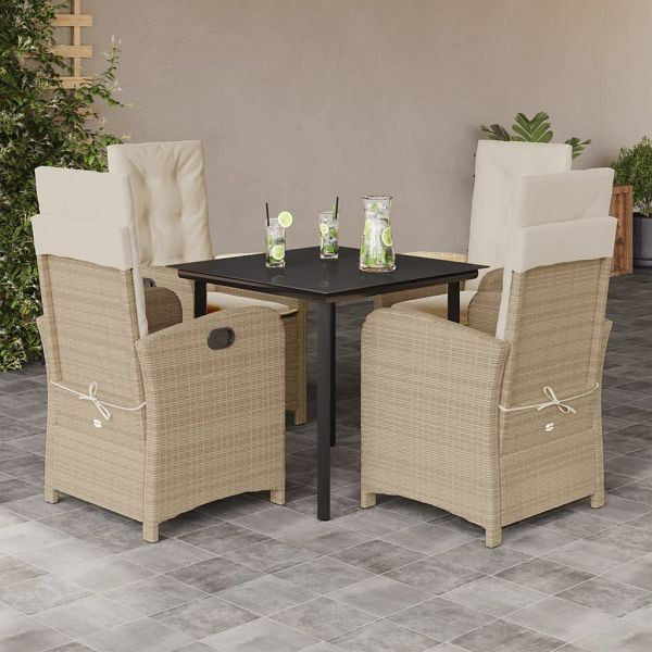 vidaXL 5-teilig Garten-Essgruppe mit Kissen Beige Poly Rattan, 3212381
