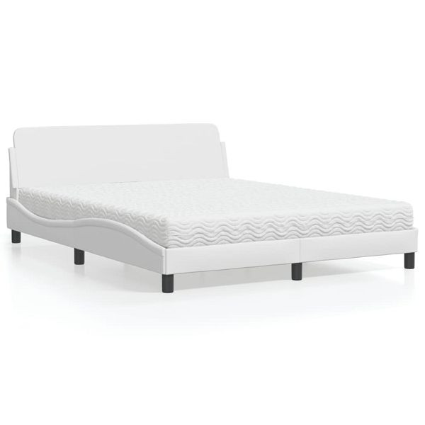 vidaXL Bett mit Matratze Weiß 160x200 cm Kunstleder, 3208438