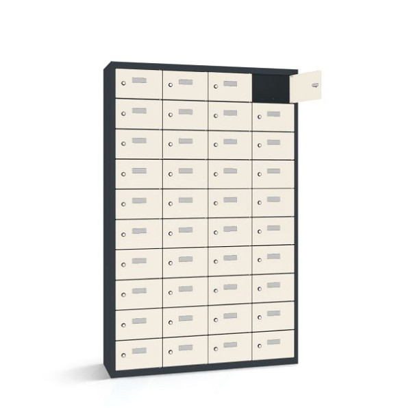 Rotstahl Wertfachschrank, 40 Fächer, Tür einwandig, kurzer Sockel, Korpus: anthrazitgrau, Türen: reinweiß, 2161-041003-1151112-7016-9010