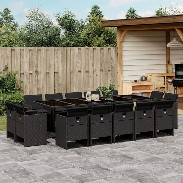 vidaXL 15-teilig Garten-Essgruppe mit Kissen Schwarz Poly Rattan, 3277818
