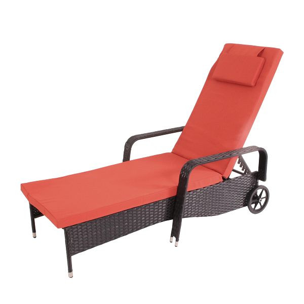 Mendler Poly-Rattan Sonnenliege Carrara, Relaxliege Gartenliege Liege, Alu, anthrazit, Kissen terracotta, 53158
