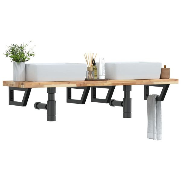 vidaXL Waschbeckenregal Wandmontage Stahl und Akazienholz, 3302703