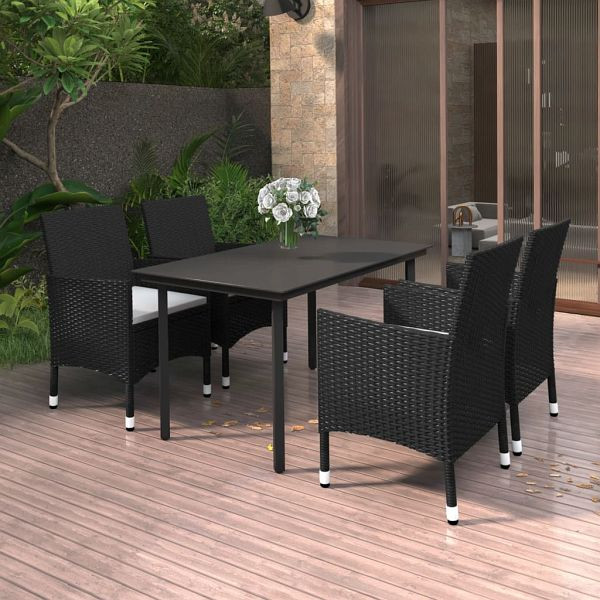 vidaXL 5-teilig Garten-Essgruppe mit Auflagen Poly Rattan und Glas, 3099681