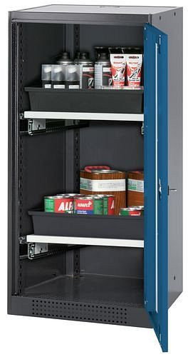 asecos Chemikalienschrank Systema-T CS-52RG, Korpus anthrazit, Flügeltüren blau, 2 Tablarauszüge, 208682