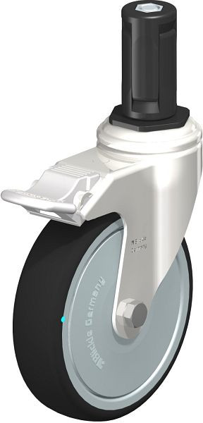 Blickle LKRXA-PATH 126KD-11-FI-FK-EXR14 Edelstahl-Apparate-Lenkrolle mit Expander & Feststeller, Thermoplastisches Polyurethan, Grau, 853489