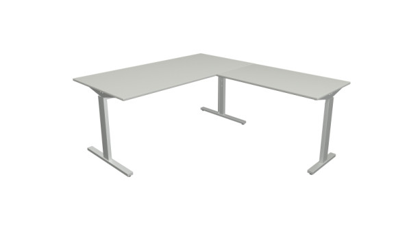 Kerkmann Winkelarbeitsplatz Form 2, Schreibtisch B 1600 x T 800 x H 700-820 mm, Anbautisch 1000 x 600 x 700-820 mm, lichtgrau, 11023011