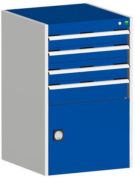 bott cubio Schubladenschrank bestückt mit 4 Schubladen, Tür BxTxH: 650 x 525 x 1000 mm, RAL 7035/5010, 40011052.11V
