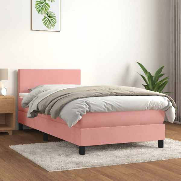 vidaXL Boxspringbett mit Matratze Rosa 100x200 cm Samt, 3141172