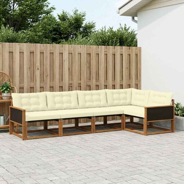 vidaXL Outdoor-Sofagarnitur mit Kissen 5-teilig Natur und Creme, 3381414