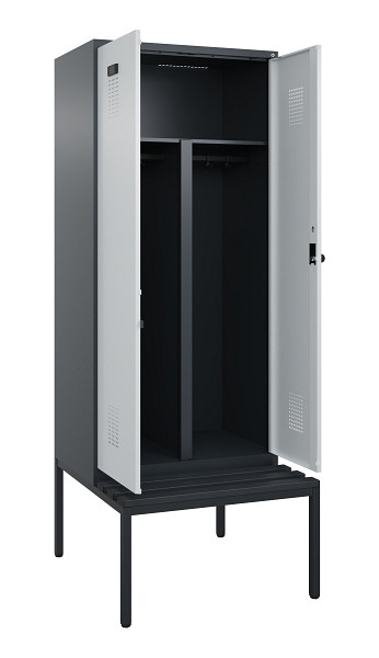 C+P PSA Doppel-Spind Evolo PLUS, Bank, 2 Abteile, 2120x800x815mm, 7016/7035, Drehriegel, Sitzfläche Kunststoff, Sitzbank, 0490527-22P S10071