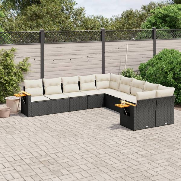 vidaXL 10-teilig Garten-Sofagarnitur mit Kissen Schwarz Poly Rattan, 3259592