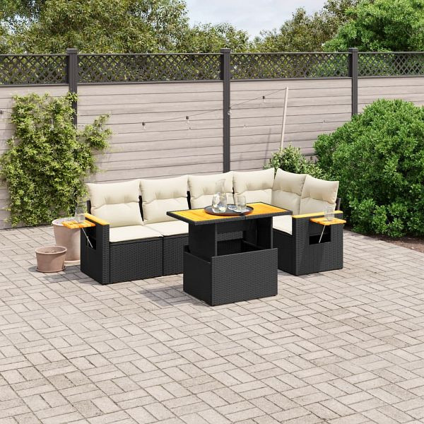 vidaXL 6-teilig Garten-Sofagarnitur mit Kissen Schwarz Poly Rattan, 3273506