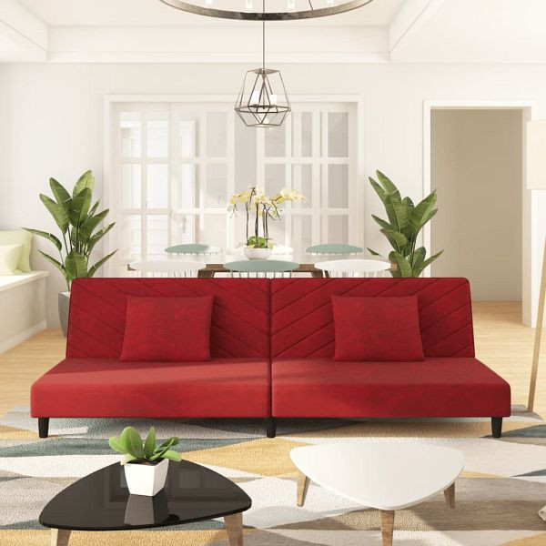 vidaXL Schlafsofa 2-Sitzer mit 2 Kissen Weinrot Samt, 375914
