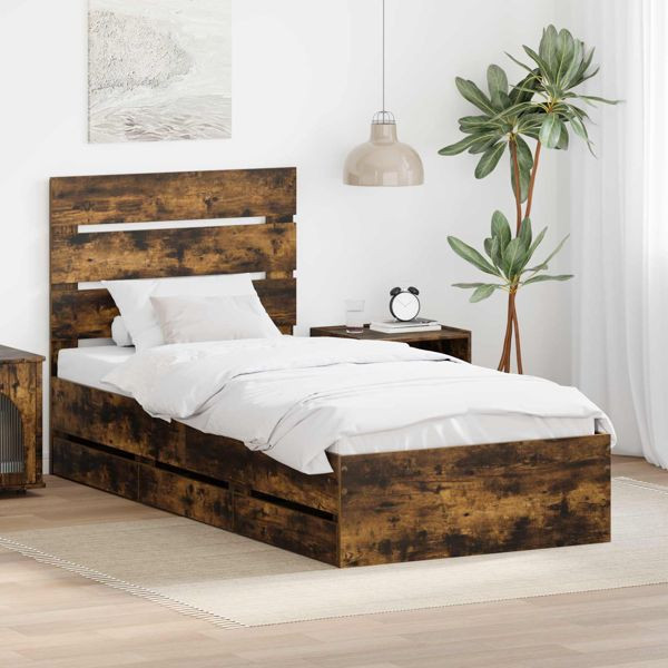 vidaXL Bettrahmen Geräucherte Eiche 90 x 200 cm Ingenieurs Holz, 3411866