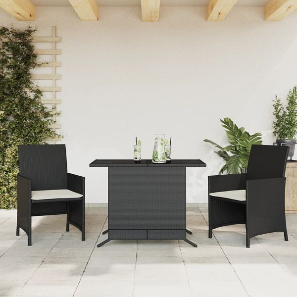 vidaXL 3-tlg. Bistro-Set mit Kissen Schwarz Poly Rattan, 365116