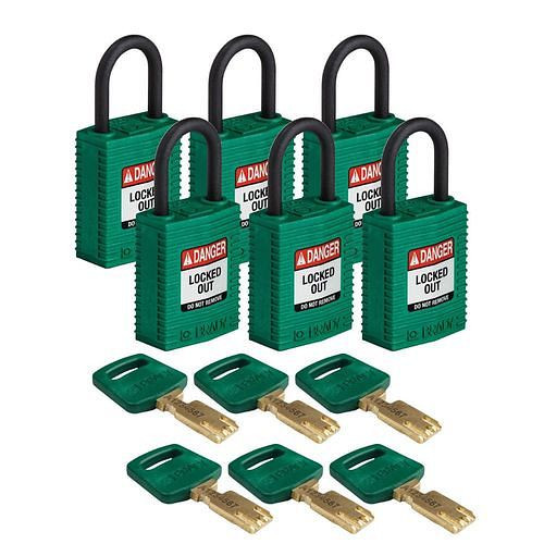 Brady Vorhängeschlösser SafeKey, Nylon, VE: 6 Stück, lichte Bügelhöhe, 25,40 mm, grün, 311826