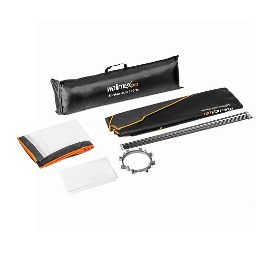 Walimex pro Octagon Softbox Orange Line 150, inkl. Front- und Zwischendiffusor sowie Transporttasche, 1018791