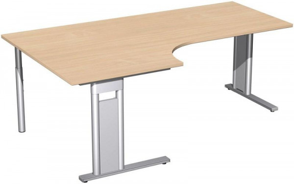geramöbel PC-Schreibtisch links starr, C Fuß Blende optional, 2000x1200x720, Buche/Silber, N-648322-BS