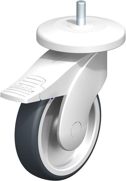 Blickle LWKX-TPA 126G-11-FI-AMWX100 Kunststoff-Lenkrolle WAVE, rostfrei, mit Abweisrad & Feststeller, Thermoplastisches Gummi-Elastomer, Grau, 849347