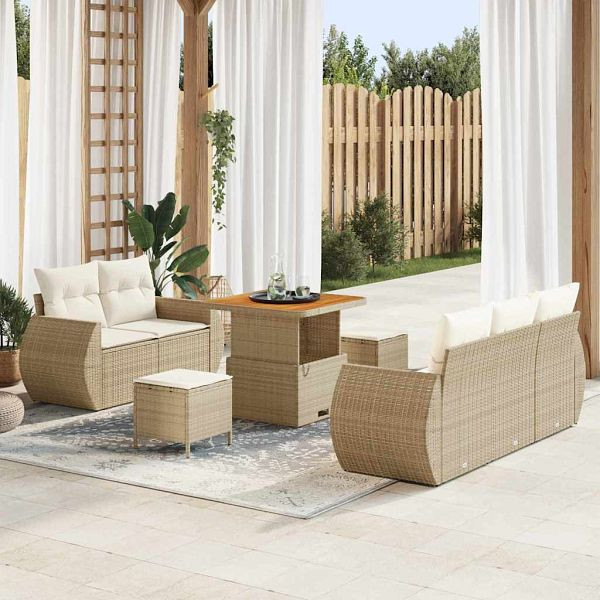 vidaXL Garten-Sofa-Set 8-teilig Beige Poly-Rattan, 3361816