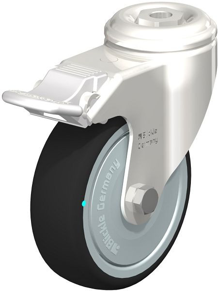 Blickle LKRXA-PATH 101KD-11-FI-FK Edelstahl-Apparate-Lenkrolle mit Rückenloch & Feststeller, Thermoplastisches Polyurethan, Grau, 760883