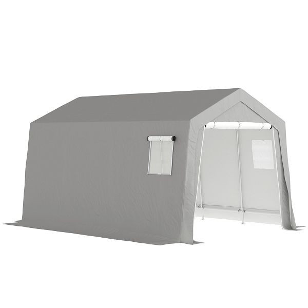 Outsunny Gerätehaus mit Satteldach wasserdicht Gerätezelt mit Türen, Fenster 300x447x255 cm, Hellgrau, 84H-260V00LG