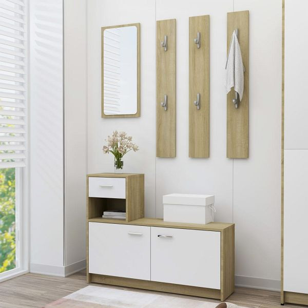 vidaXL Garderobenset Flur Weiß Sonoma-Eiche 100x25x76,5 cm, 802845