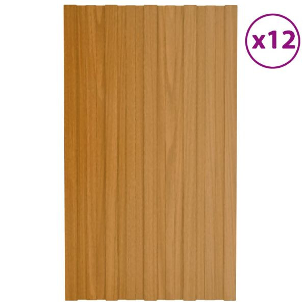 vidaXL Dachpaneele 12 Stück Verzinkter Stahl Holzoptik Hell 80x45 cm, 317207