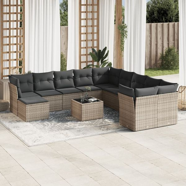 vidaXL 12-teilig Garten-Sofagarnitur mit Kissen Grau Poly Rattan, 3250459