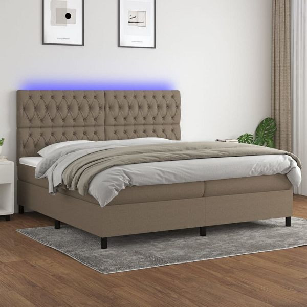 vidaXL Boxspringbett mit Matratze & LED Taupe 200x200 cm Stoff, 3135145
