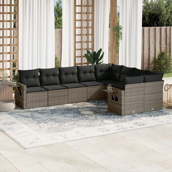 vidaXL 9-teilig Garten-Sofagarnitur mit Kissen Grau Poly Rattan, 3252977