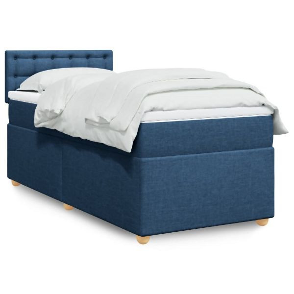 vidaXL Boxspringbett mit Matratze Blau 100x200 cm Stoff, 3288911