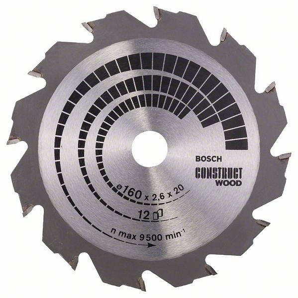 Bosch Kreissägeblatt Construct Wood, 160 x 20/16 x 2,6 mm, 12, 2608640630