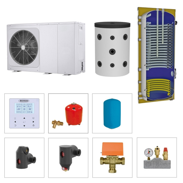 Solarbayer Wärmepumpenpaket LWM 8 / P100, WP350, Set 1, Puffer- & Warmwasserspeicher, 710601000
