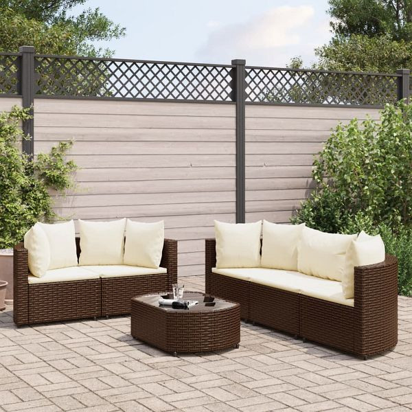 vidaXL 6-teilig Garten-Sofagarnitur mit Kissen Braun Poly Rattan, 3308417