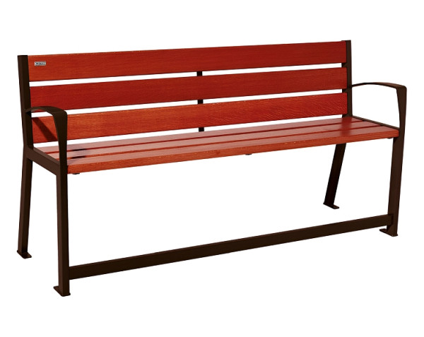 Procity Sitzbank Silaos Für Senioren 6 Holzlatten, Mit Armlehne, Holz & Stahl, 1800 mm, Mahagoni/RAL 8017, 209622.8017.ACAJ
