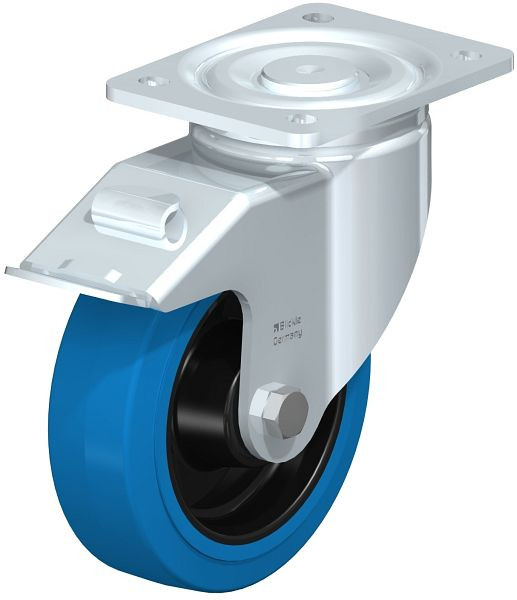 Blickle LH-POEV 160R-FI-SB Stahlblech-Lenkrolle, Schwerlast-Ausführung, mit Anschraubplatte & Feststeller, Elastik-Vollgummi, Blau, 688135