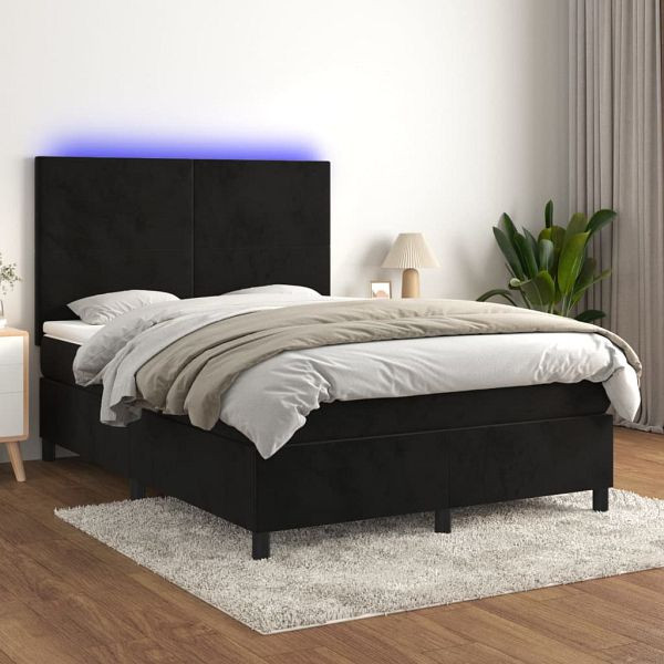 vidaXL Boxspringbett mit Matratze & LED Schwarz 140x200 cm Samt, 3136007