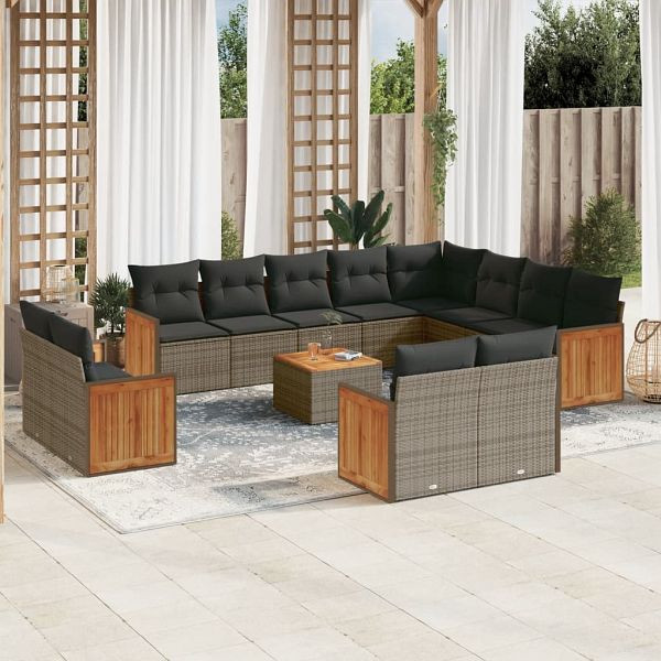 vidaXL 13-teilig Garten-Sofagarnitur mit Kissen Grau Poly Rattan, 3228202