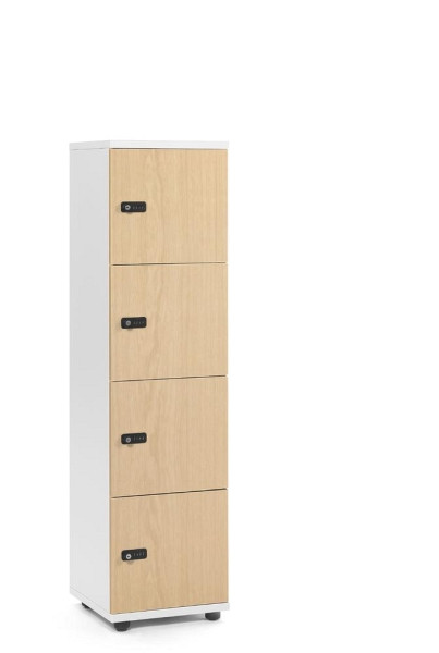 Deskin Schließfachschrank OFFICE-LINE mit 4 Fächern, Buchedekor, 400 x 420 x 1530 mm, ohne Posteinwurf, 1 Abteile, Korpus: Weiß, 289901