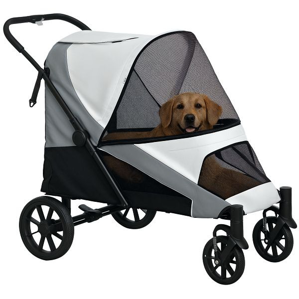 PawHut Hundewagen, Faltbarer Hundebuggy für große Hunde, Haustierwagen mit 4 Rädern, Sicherheitsleinen, Bremsen, Grau, D00-210V01GY