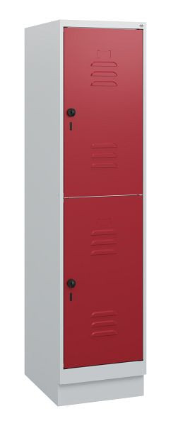 C+P Doppelstöckiger Spind Classic PLUS, Sockel, 1630x400x500mm, 7035/3003, Sicherheits-Drehriegel, 0803205-12 S10001